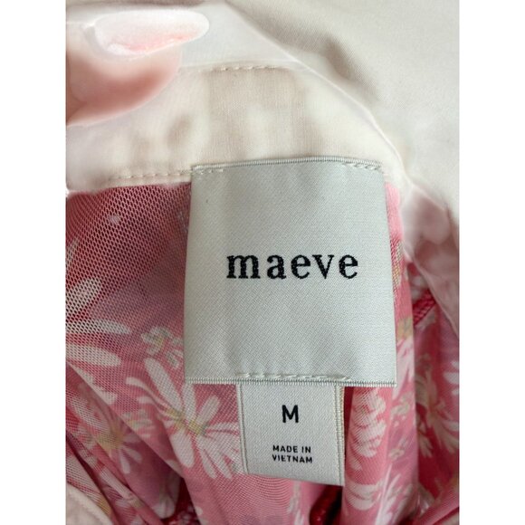 MAEVE Red Floral Collared Smocked Blouse Size Medium - Picture 3 of 10